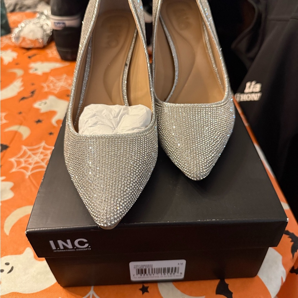 Used INC International Concepts Women's Glittering Silver Heels, size 8